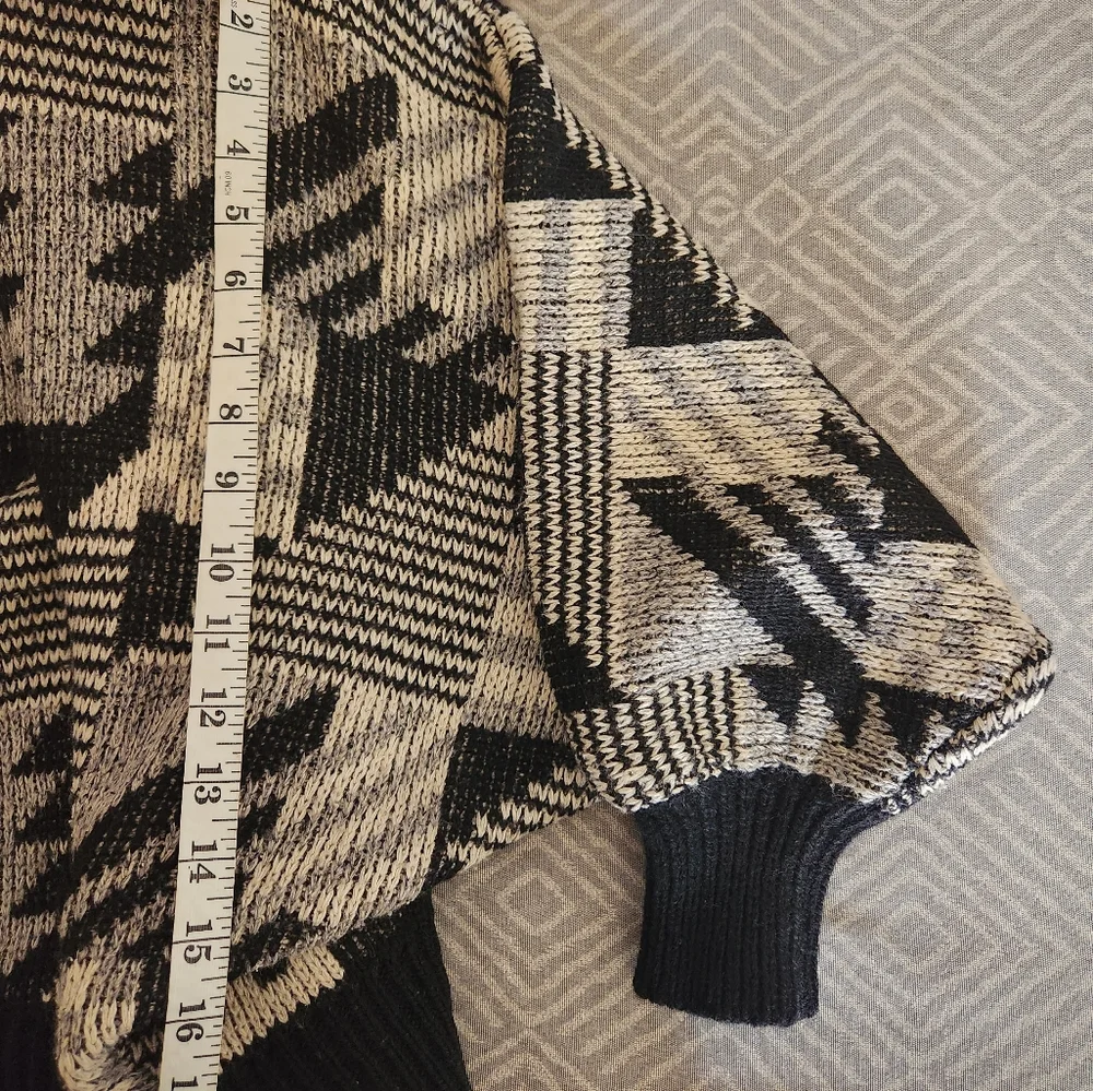 Mohair Wool Fanci Vintage Cardigan Trival Print Size M oversized Black Color - Picture 11 of 14